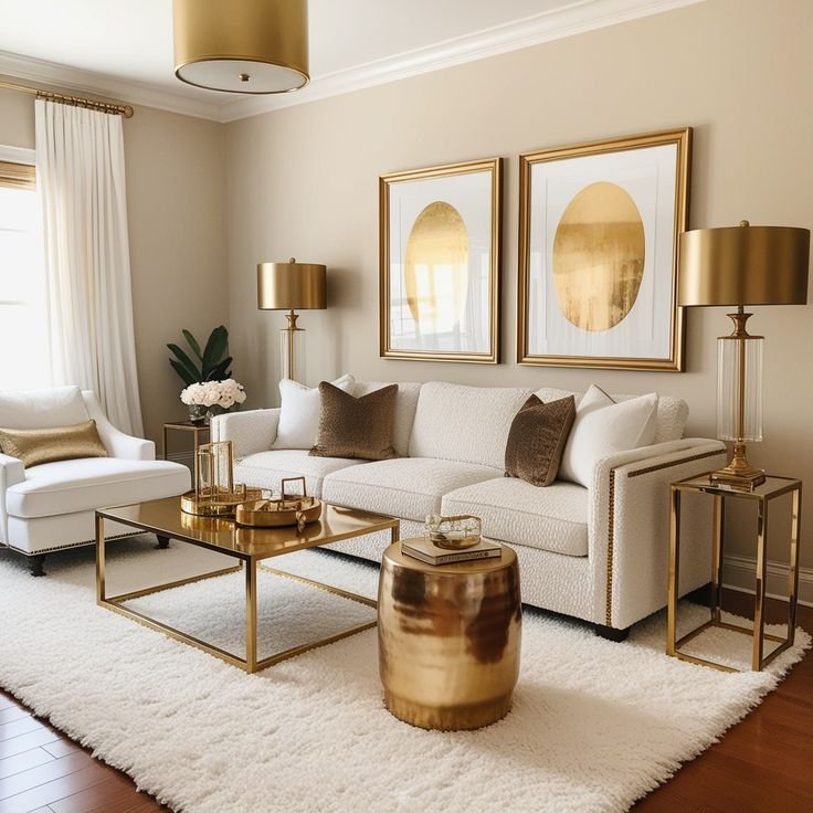 32 Stunning White and Gold Living Room Ideas for a… (1)