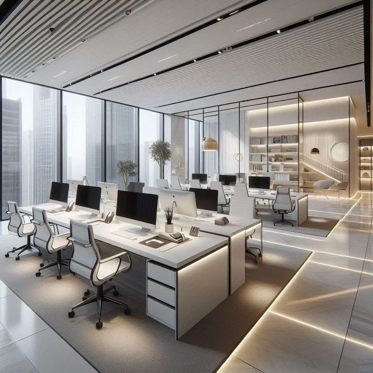 Office Workspaces – clean, modern office setups…