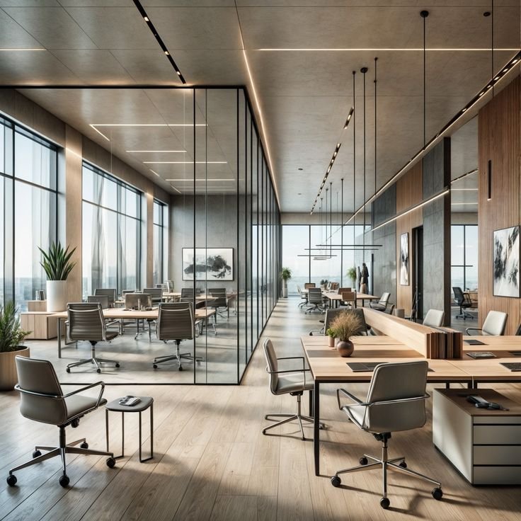 Swipe to explore stylish, minimalist office…