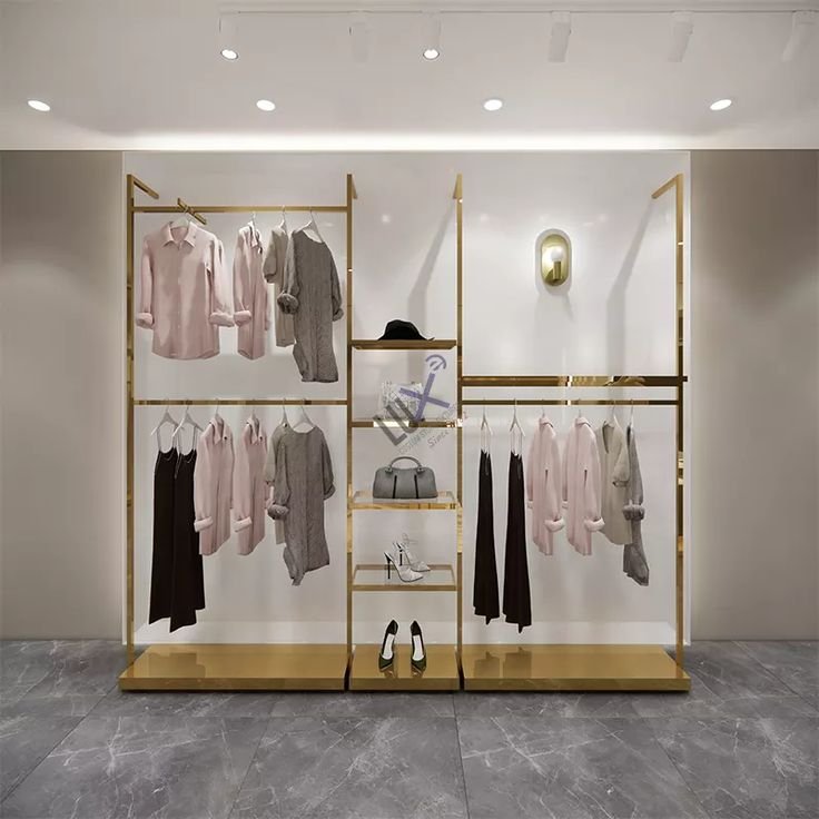Fashion Gold Ladies Clothing Shop Display With Mdf…